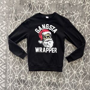 Holiday Time Black Crewneck Sweater with Santa Graphic Gangsta Wrapper